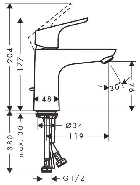 Bản vẽ vòi lavabo Hansgrohe nóng lạnh 31607007