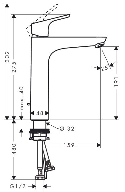 Bản vẽ vòi lavabo Hansgrohe nóng lạnh 31608007