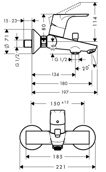 Bản vẽ củ sen nóng lạnh Hansgrohe 71740007