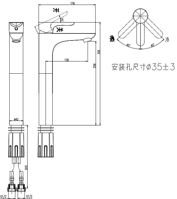 Bản vẽ vòi chậu rửa mặt 321611391B1ZJOMOO 