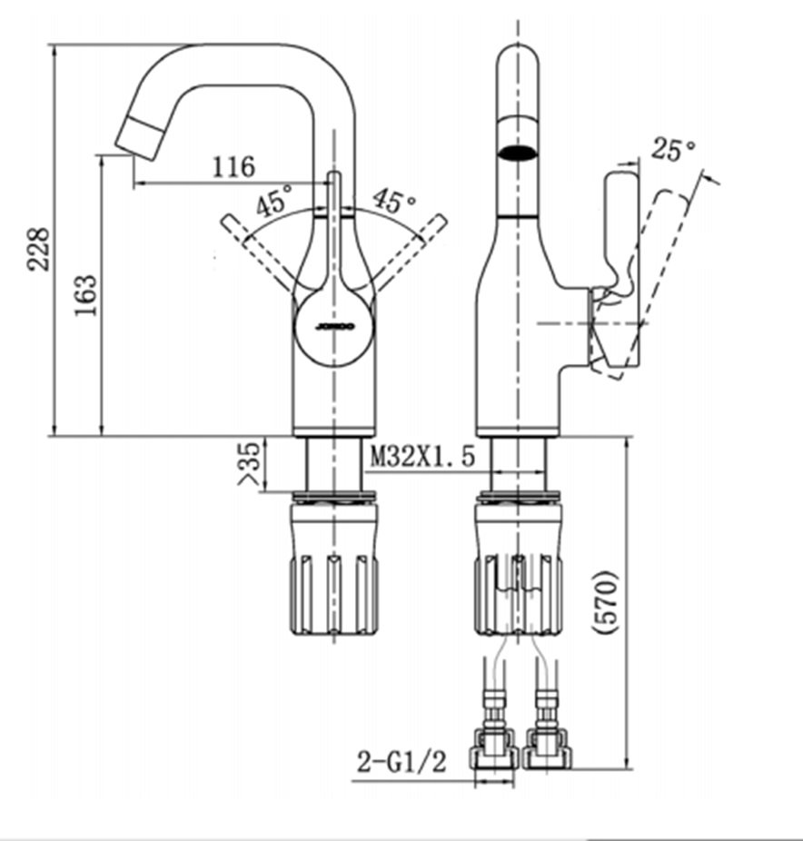 Bản vẽ kích thước vòi chậu JOMOO 32261123HBSZ