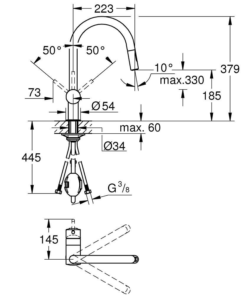 Bản vẽ kỹ thuật vòi bếp Grohe Minta 32321002