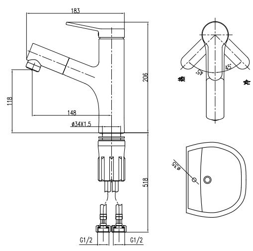 Bản vẽ vòi chậu 324435741BZ JOMOO  