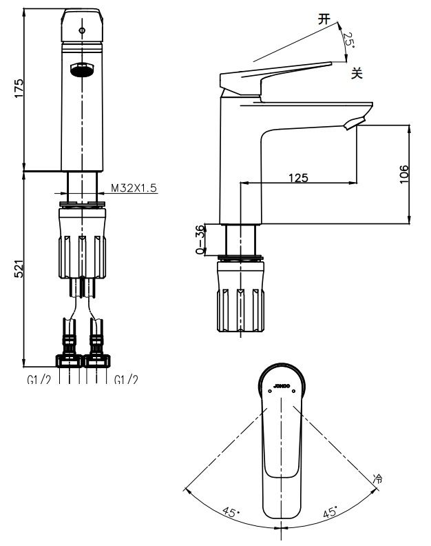 Bản vẽ vòi chậu rửa mặt 326767391BZ JOMOO