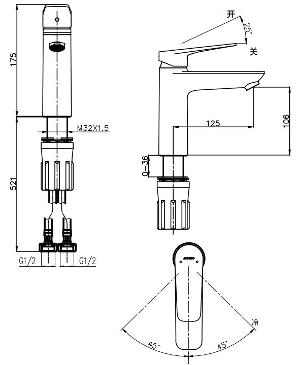 Bản vẽ vòi chậu rửa mặt 32676739HBSZ JOMOO