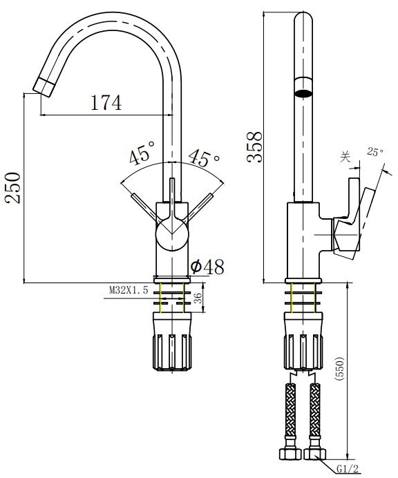 Bản vẽ vòi bát 33080229HBSI011 Jomoo