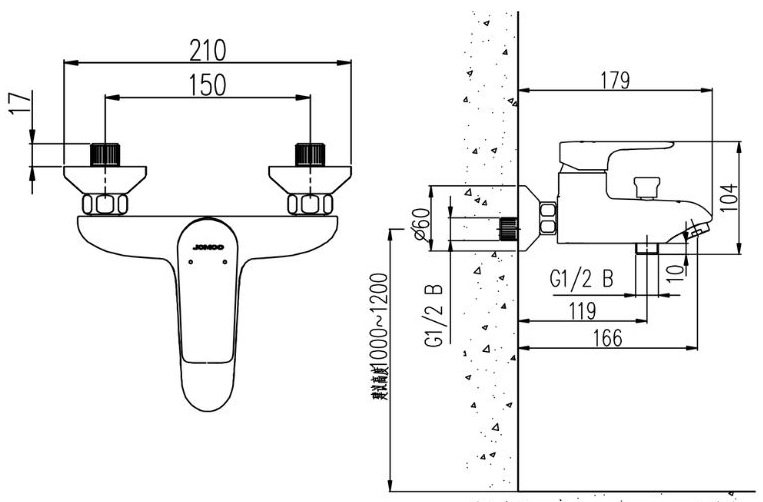 Bản vẽ kích thước củ sen tắm Jomoo 352784731BI011