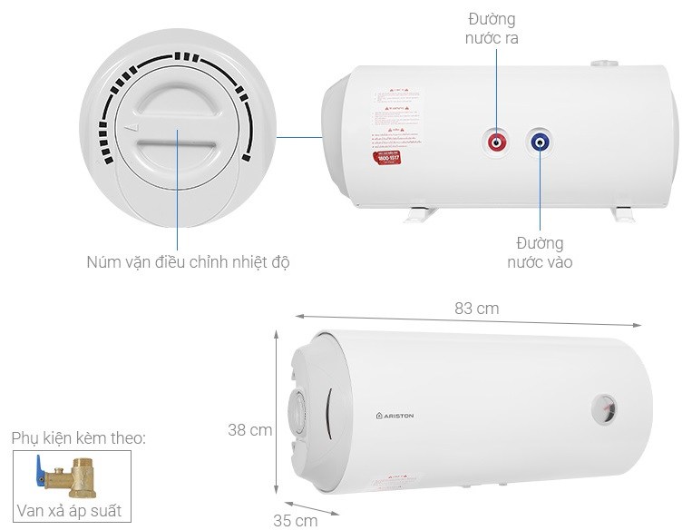 Chi tiết bình máy nước nóng 50 lít ngang Ariston PRO R 50 SH