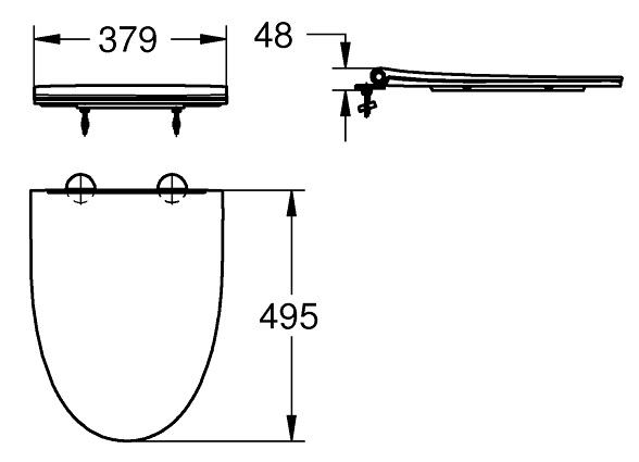 Bản vẽ kích thước nắp nhựa Grohe 39296000 treo tường