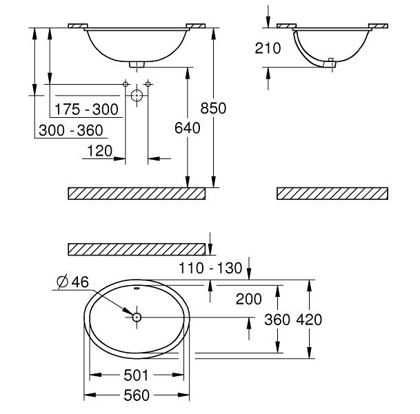 Chậu Rửa Mặt Lavabo Grohe 39317000 Projectline Âm Bàn - Tuấn Đức