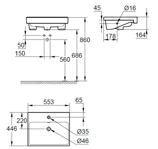 Bản vẽ kích thước chậu rửa mặt Grohe 3970800H 