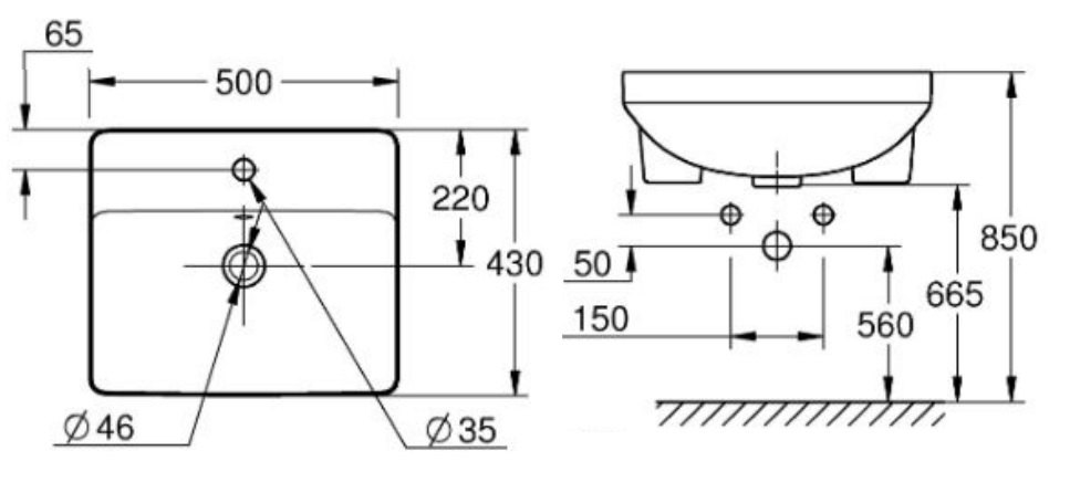 Bản vẽ kích thước chậu rửa mặt Grohe 101028SH00 