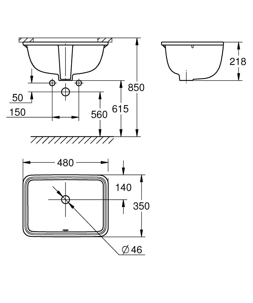 Bản vẽ kích thước lavabo Grohe 101012SH00