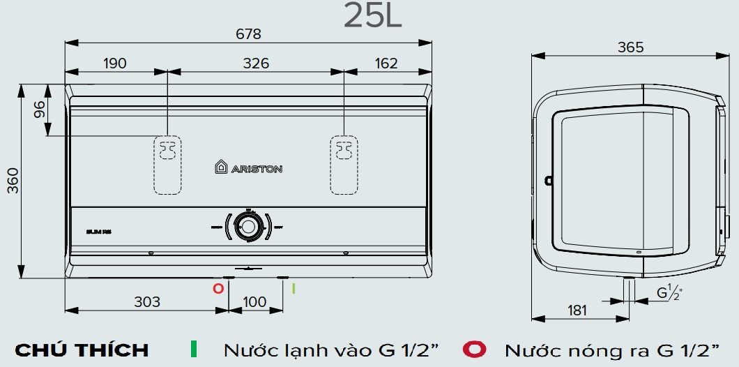 Bản vẽ máy nước nóng Ariston SLIM3 25 RS VN gián tiếp