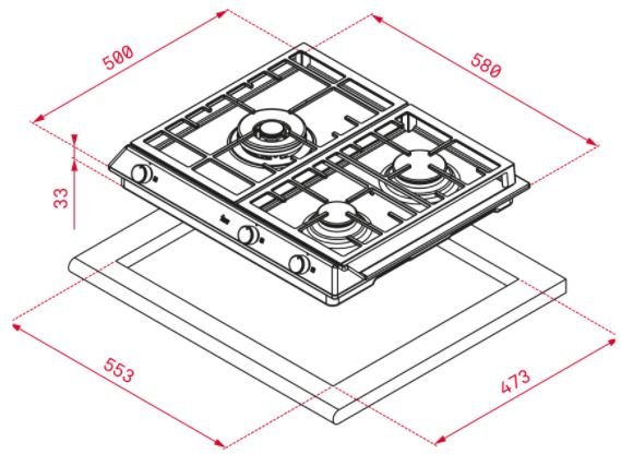 Bản vẽ kích thước bếp gas TEKA 40212021 lắp âm