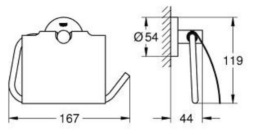 Bản vẽ kích thước lô giấy vệ sinh Essentials 40367GL1 Grohe
