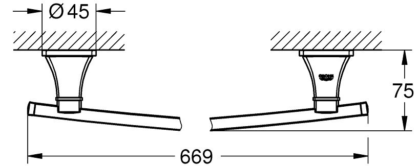 Bản vẽ kích thước thanh treo khăn 40629IG0 Grandera Grohe