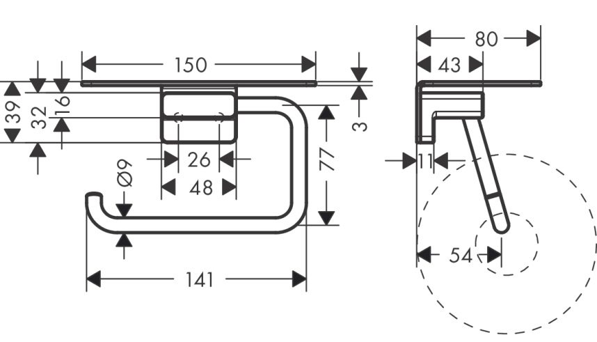 Bản vẽ giá treo giấy vệ sinh 41772007 Hansgrohe