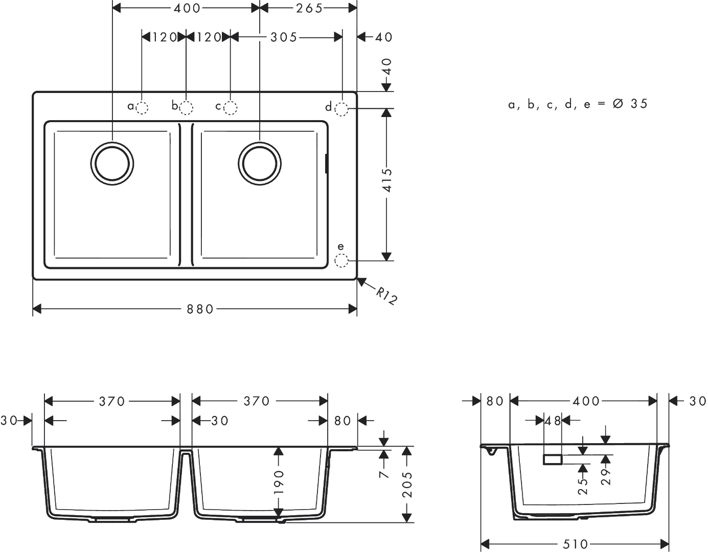 Bản vẽ chậu bếp Hansgrohe 43316290 bằng đá
