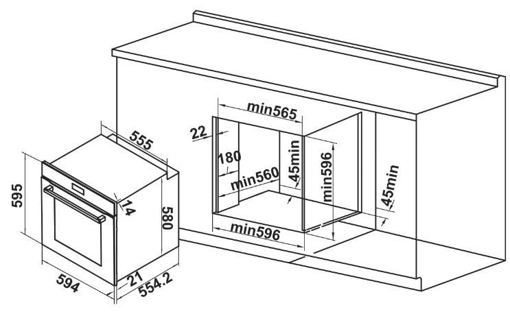 Bản vẽ lò nướng âm tủ Hafele 495.10.035