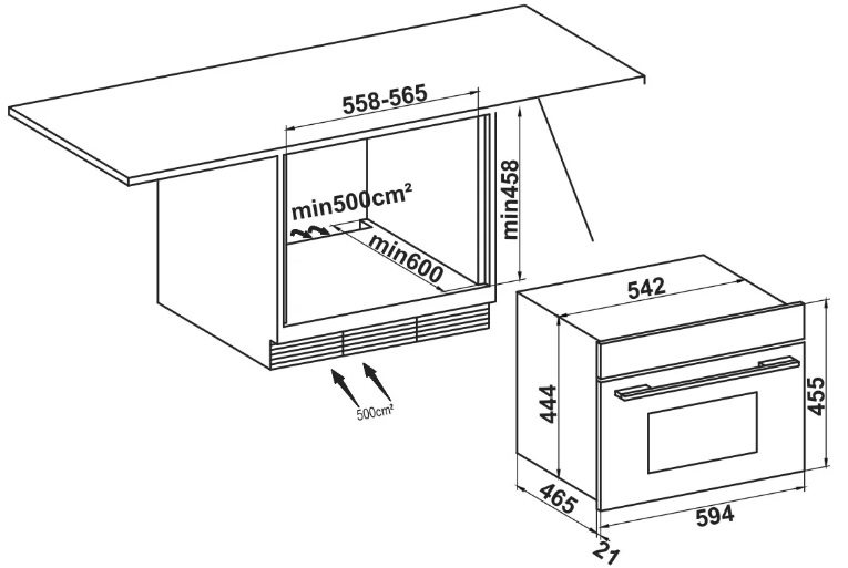 Bản vẽ lò vi sóng kết hợp nướng Hafele HC-MWO381B