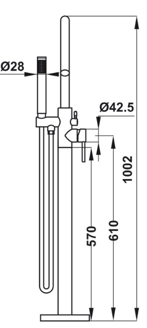 Bản vẽ vòi xả bồn tắm Hafele 495.61.177 đặt sàn