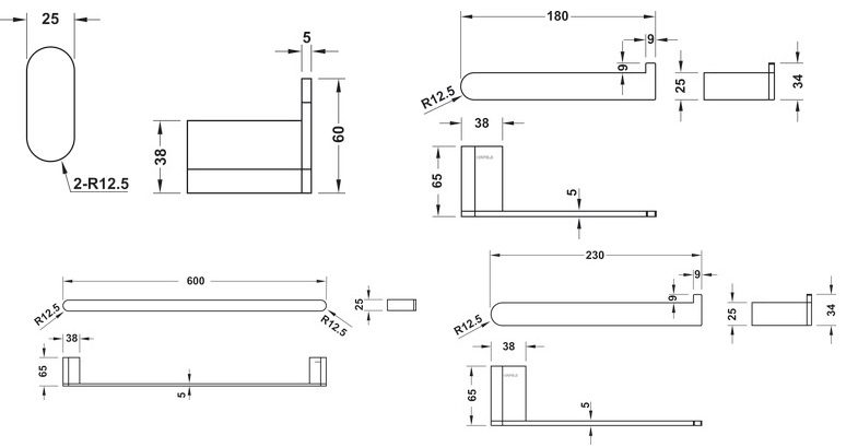 Bản vẽ bộ phụ kiện Hafele 499.98.350 màu đen