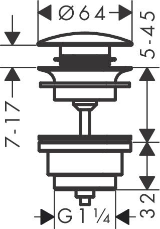 Bản vẽ trụ xả nhấn Hansgrohe lavabo 50100000