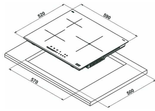 Bản vẽ bếp từ Hafele 533.09.961 3 vùng nấu