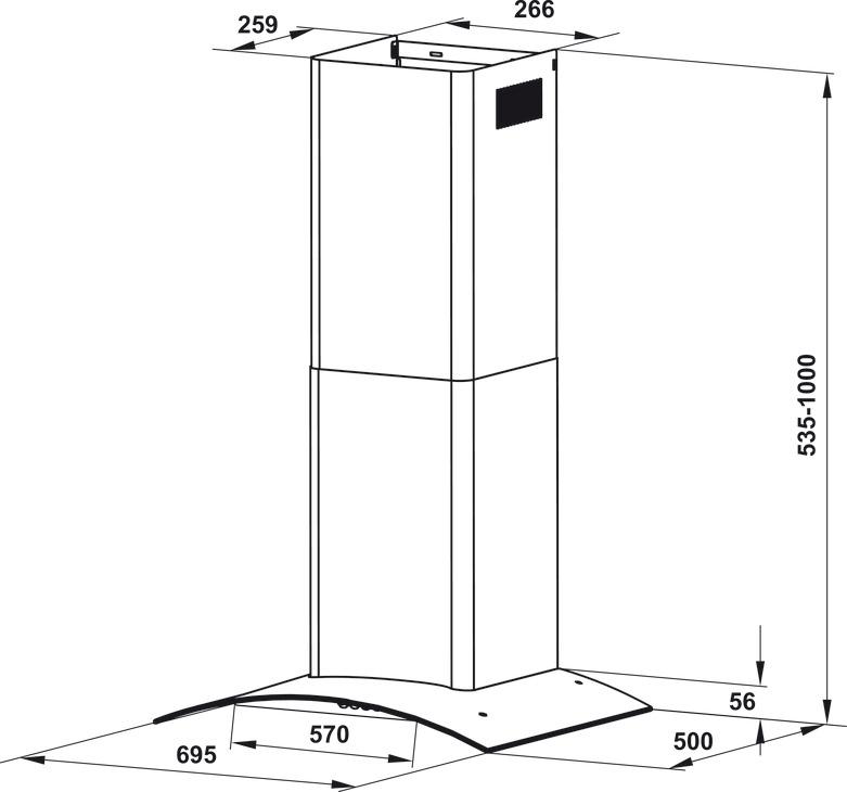Bản vẽ kích thước máy hút mùi 533.86.807 Hafele gắn tường
