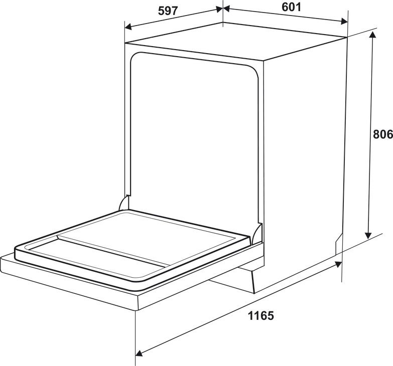 Bản vẻ kích thước máy rửa chén Hafele HDWF601B