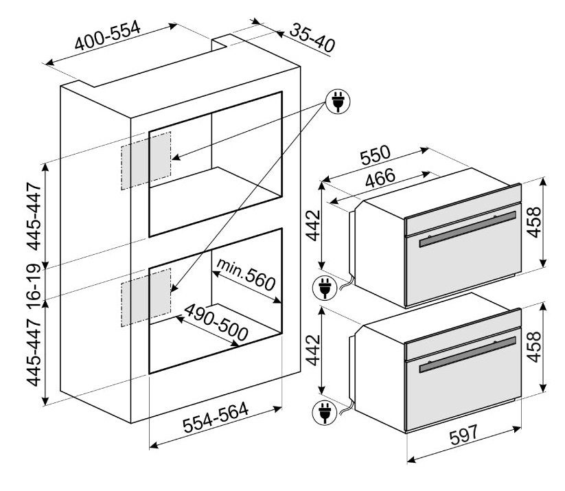 bản vẽ kích thước lò vi sóng Hafele 536.64.861 lắp âm 50L