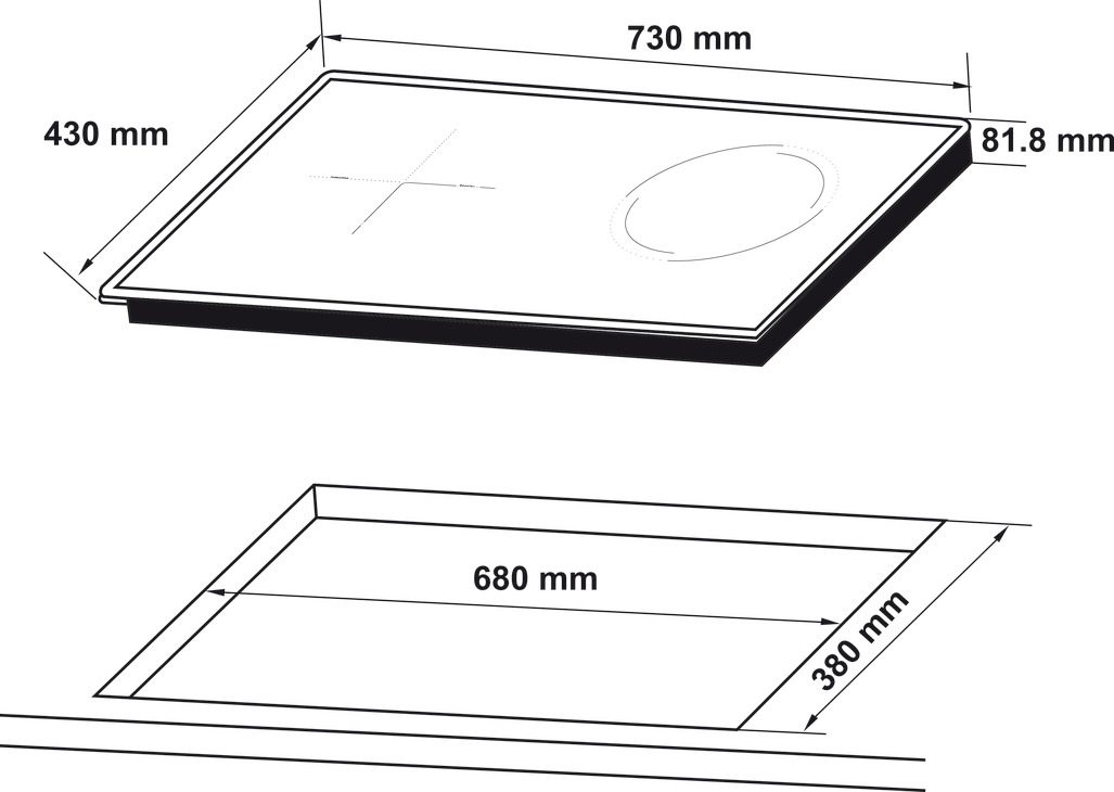 Bản vẽ bếp từ Hafele 536.61.856 HCH7321B Hybrid Hob