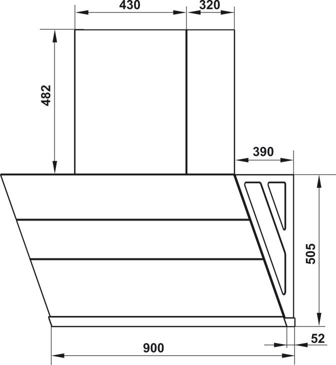 Bản vẽ kích thước máy hút mùi HCH902WC 538.81.742 Hafele