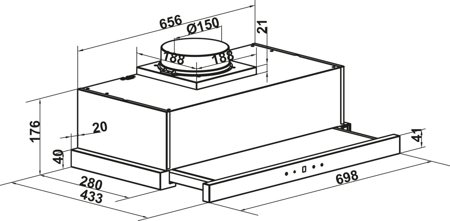 Bản vẽ kích thước máy hút mùi 538.86.096 Hafele lắp âm