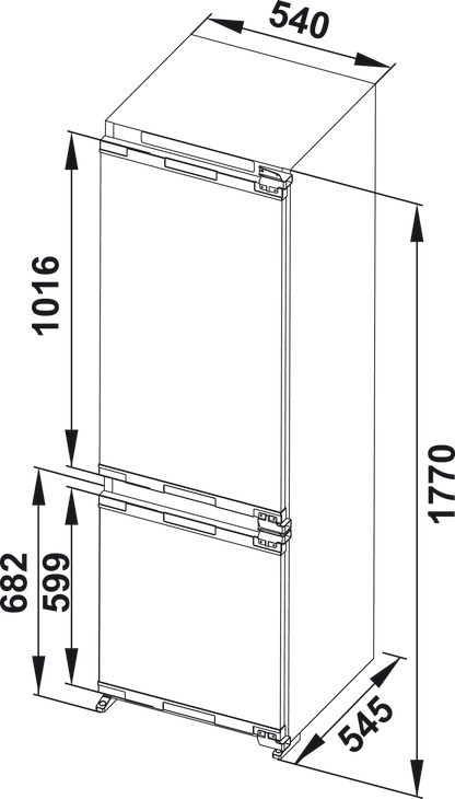 Bản vẽ kích thước tủ lạnh Hafele HFBI60X 250L