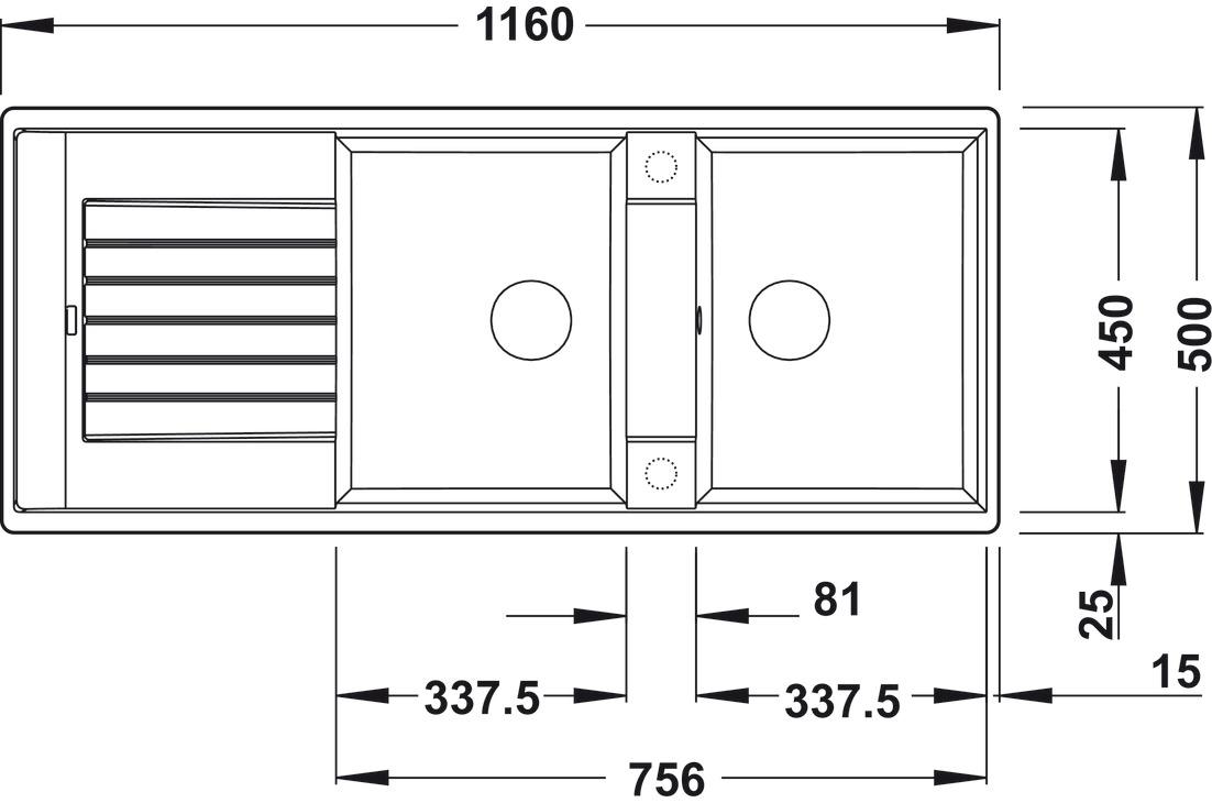 Bản vẽ chậu bếp 565.76.650 Hafele 2 hộc có cánh