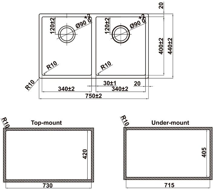 Bản vẽ chậu rửa chén Hafele 567.24.427