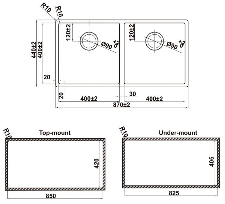 Kích thước chậu rửa chén Hafele 567.24.437 