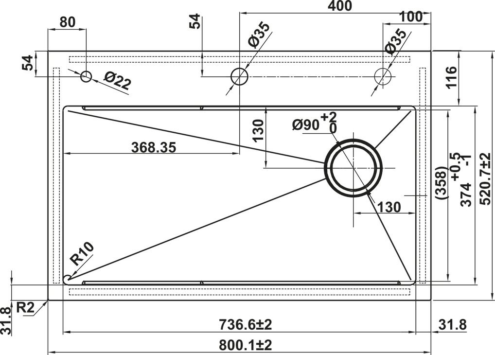 Bản vẽ chậu bếp 567.24.488 Hafele 1 hộc