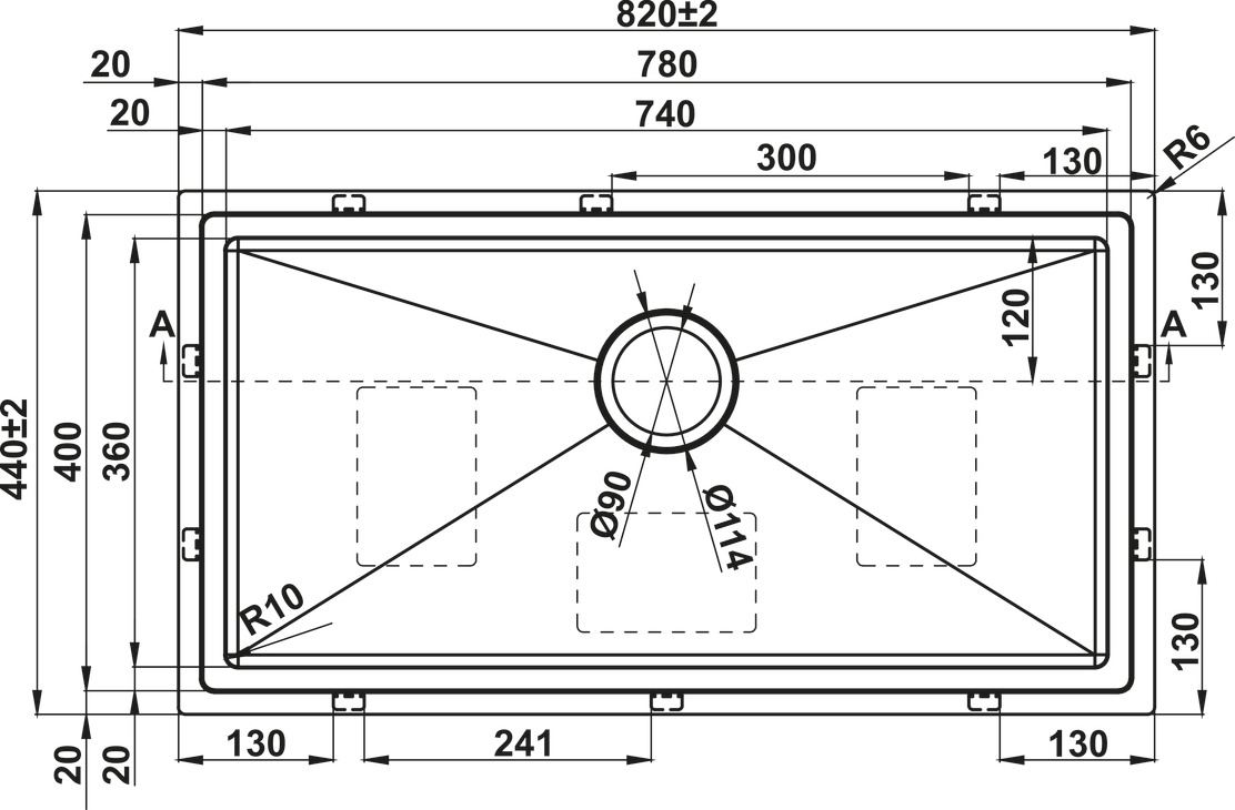 Bản vẽ chậu inox Hafele 567.94.021 HS25 SSN1S-8244 2 hộc