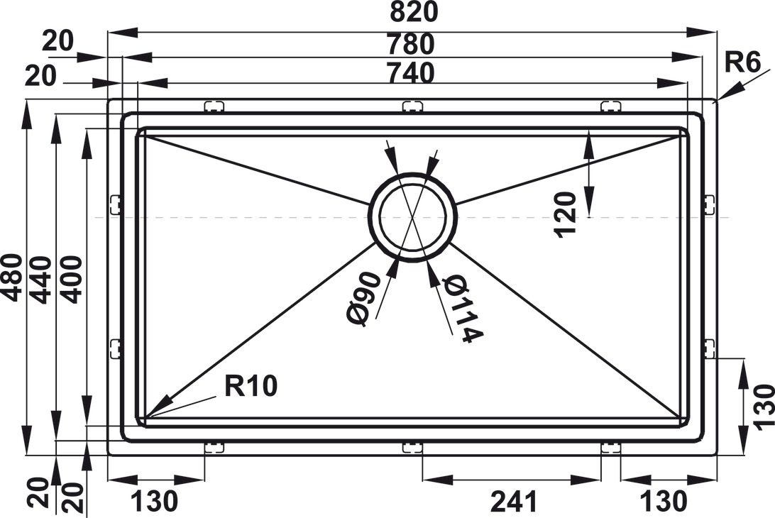 Bản vẽ chậu bếp inox 304 Hafele 567.94.029 1 hộc