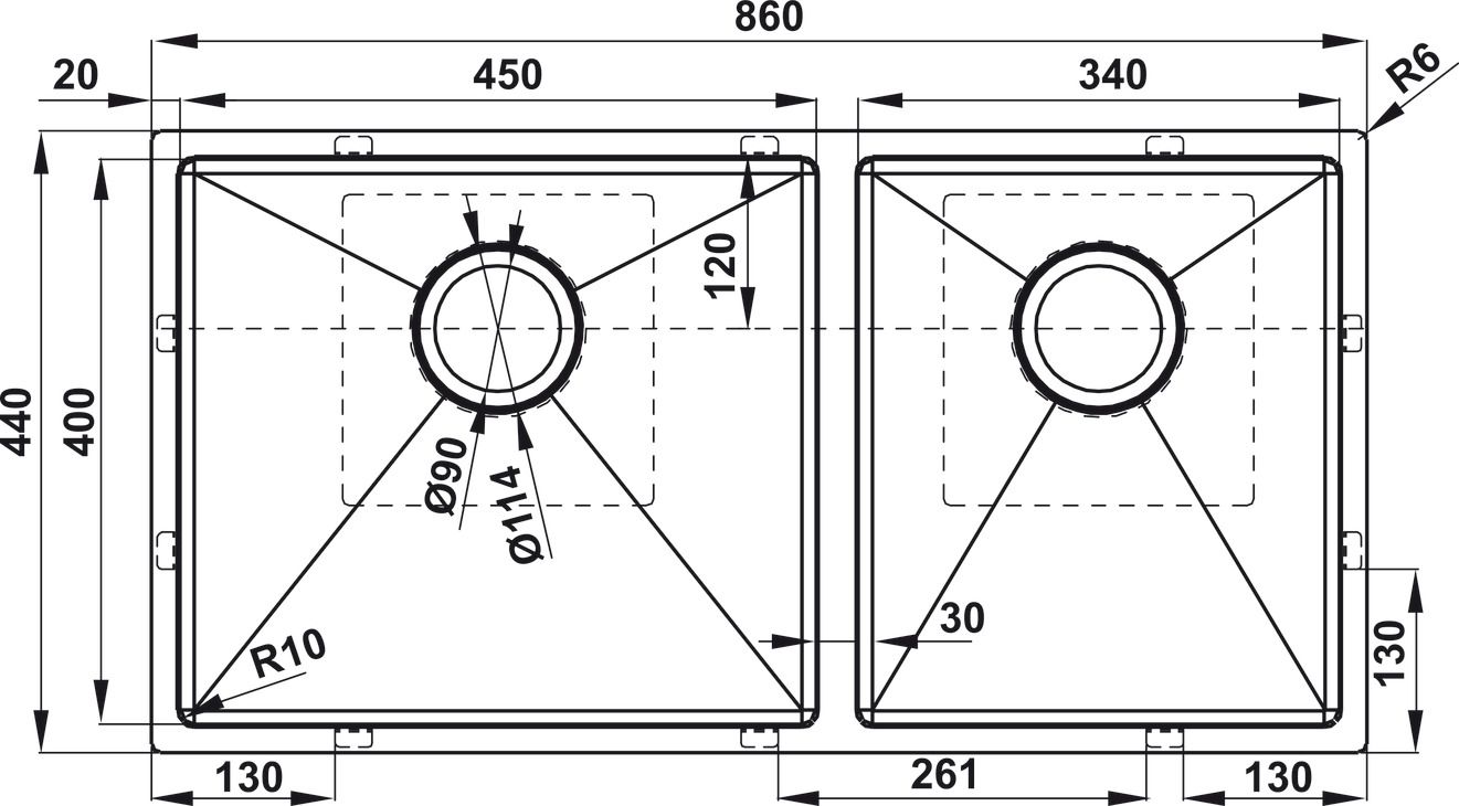 Bản vẽ chậu bếp inox 304 Hafele 567.96.313 2 hộc