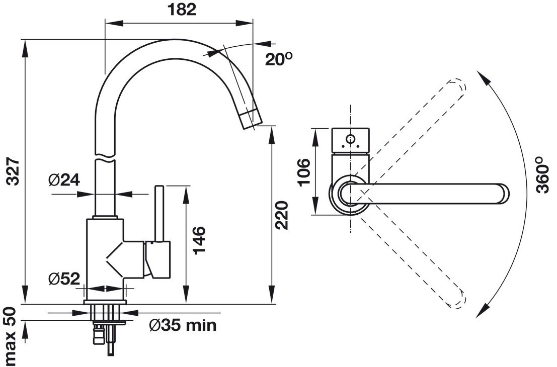 Bản vẽ vòi rửa bát 569.07.600 Blanco