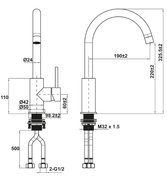 Bản vẽ vòi bếp Hafele 570.85.042 nóng lạnh 