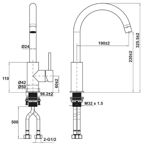 Bản vẽ vòi bếp Hafele 570.85.047 nóng lạnh