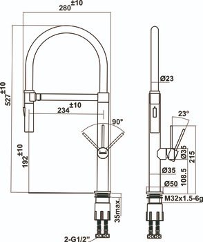 Bản vẽ kích thước vòi rửa bát Hafele 570.85.051