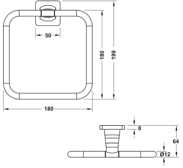Bản vẽ vòng treo khăn Hafele 580.41.510 màu đen