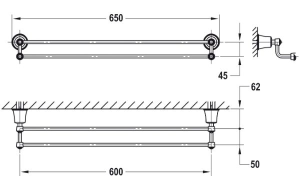 Bản vẽ giá treo khăn Hafele 580.57.113