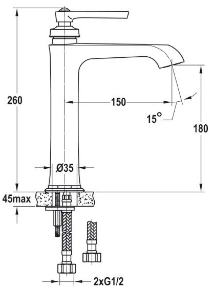 Bản vẽ vòi chậu Hafele 589.35.031 màu đồng giả cổ